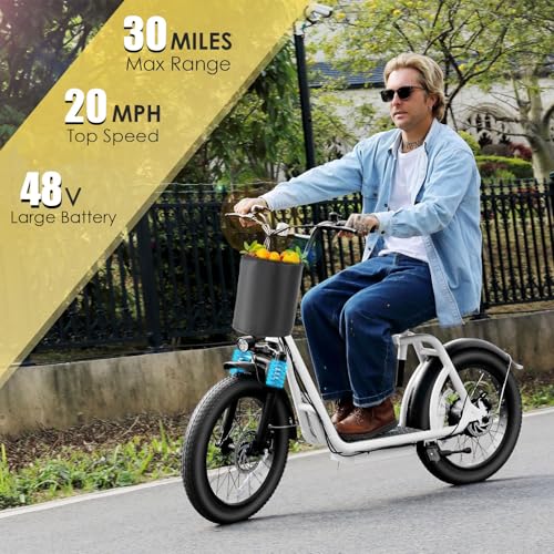 Caroma Peak 800w Electric Scooter Adults 20X3 Fat Tire, 20 MPH Top Speed & 30 Miles Range, Off-Road E Scooter w/Adjustable Seat & Detachable Basket, Foldable Ebike w/Shock Absorption for Commuting - Image 18
