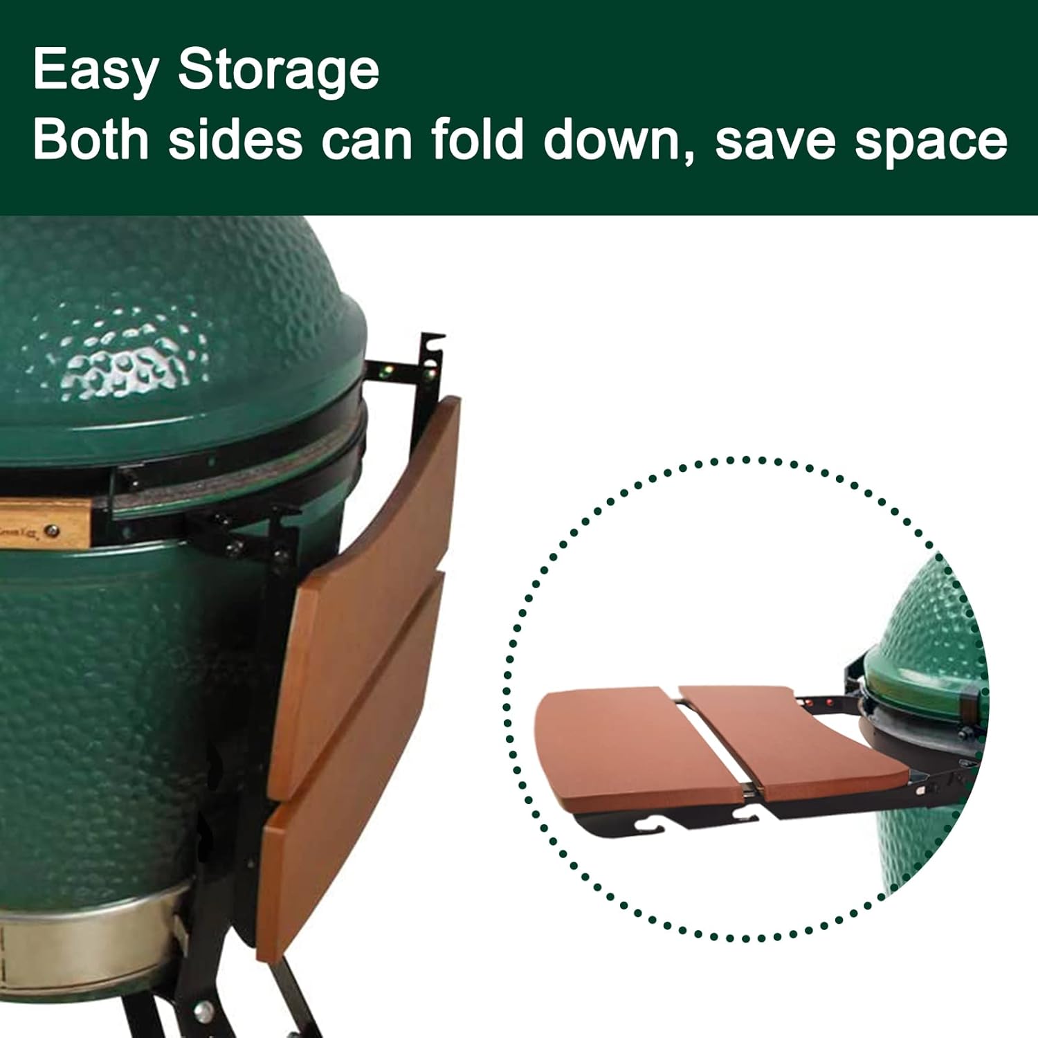 Quantfire Side Shelves Big Green Egg Accessories, Composite 2 Slat Egg Mates for Large Big Green Egg with Folding Side Shelves Replacement Parts Grill & Smoker Accessories - Image 4