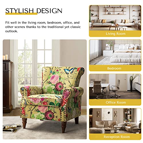 HULALA HOME Modern Wingback Accent Chair with Wood Legs & Removable Cushion, Comfy Upholstered Armchair with Nailhead Trim, Floral Pattern Single Sofa Chair for Living Room Bedroom, Blue - Image 23