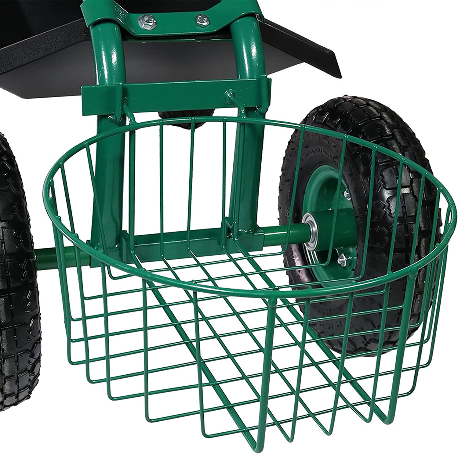 Sunnydaze Garden Cart Rolling Scooter with Extendable Steer Handle?? Swivel Seat and Utility Tool Tray?? Green - Image 5