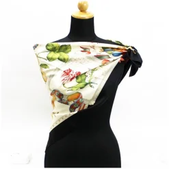 Alternative view of Pre-Owned Salvatore Ferragamo Ferragamo Silk Scarf Muffler Black x Ivory Tori Salvatore Women’s (Good)