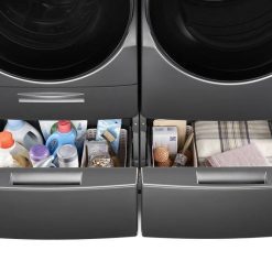 Alternative view of Whirlpool 15.5×22 Pedestal for Front Load Washer and Dryer with Storage WFP2715HC – Chrome Shadow