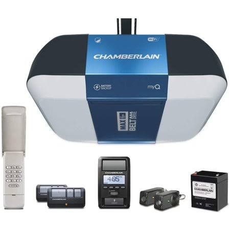 Chamberlain Group B1381 Bright LED Lighting Smartphone-Controlled Ultra-Quiet and Strong Belt Drive Garage Door Opener with Batt