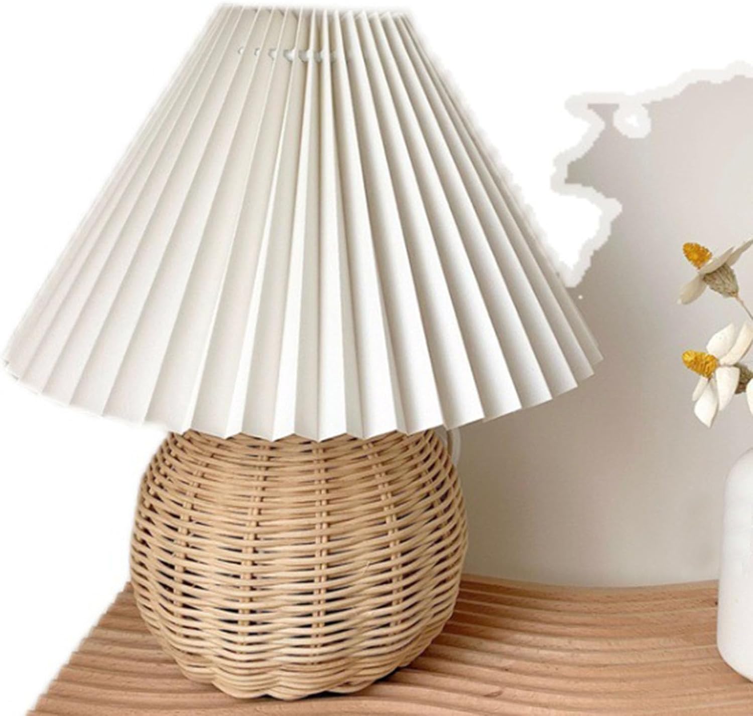 Table Lamp Rattan Pleated Aesthetic Vintage Lamp Bedside Nightstand Mini Lamp for Bedroom Living Room Side Table - Image 6
