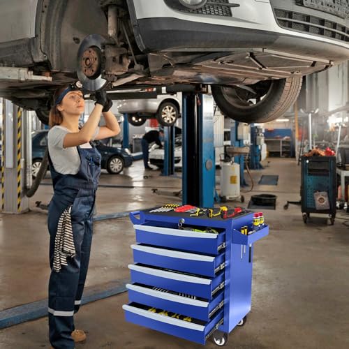 Rolling Tool Chest, Metal Tool Box with 5 Drawers, Lockable Garage Storage Cabinets Sliding Tool Drawer Cart on Wheels Toolbox Organization Workbench for Workshop Warehouse Repair Shop - Image 21