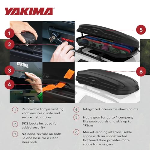 Yakima Roof Cargo Carrier, Vehicle Rooftop Hard Shell Travel Storage Box with SKS Lock, SkyBox NX XL, 18 Cubic Feet, Black - Image 21