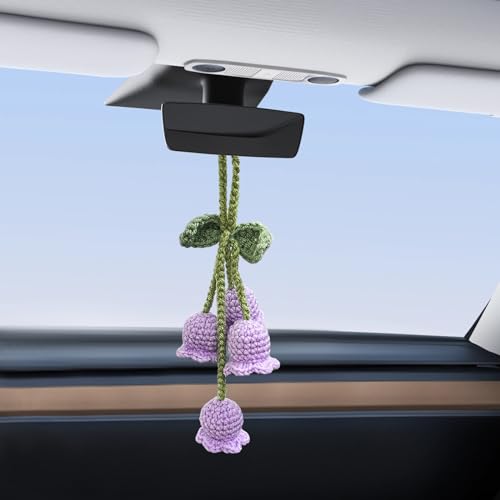 Car Mirror Rear View Mirror Convallaria Accessories, Cute Car Rear View Mirror Hanging Daisy Decorative Charms, Universal Handmade Daisy Aesthetic Ornament for Most Vehicles (Purple) - Image 6