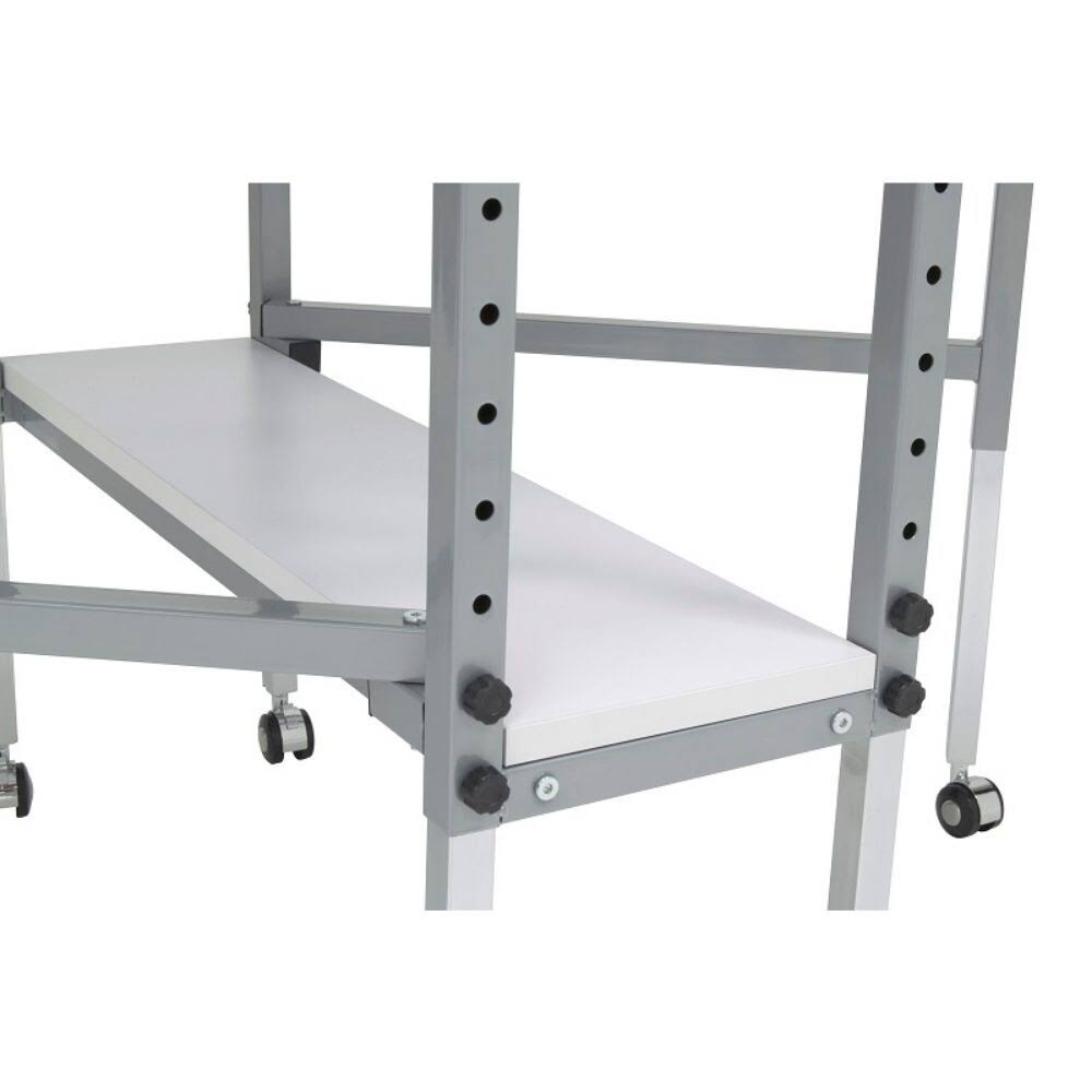 Sew Ready Mobile Folding Height Adjustable Quilting Fabric Cutting Table with Sewing Board Grid and Storage in Silver/White Top - Image 8
