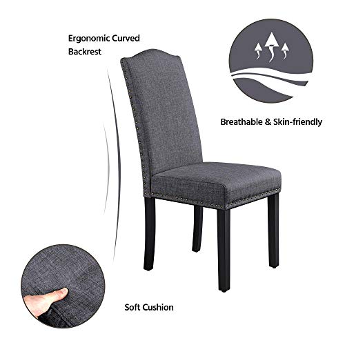 Yaheetech Upholstered Parsons Dining Chairs Set of 6, Fabric Dining Room Chairs Side Chair with Nailhead Trim and Wood Legs for Living Room, Padded Chairs, Khaki(3 Package) - Image 6