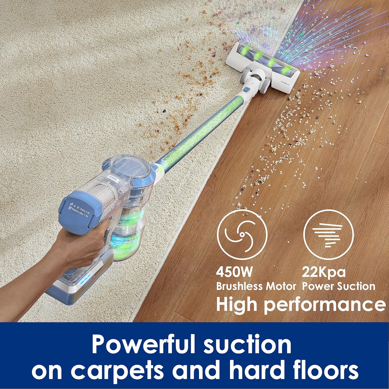 Tineco A11 Hero Cordless Lightweight Stick/Handheld Vacuum Cleaner, 450W Motor for Ultra Powerful Suction for Carpet, Hard Floor & Pet - Image 3