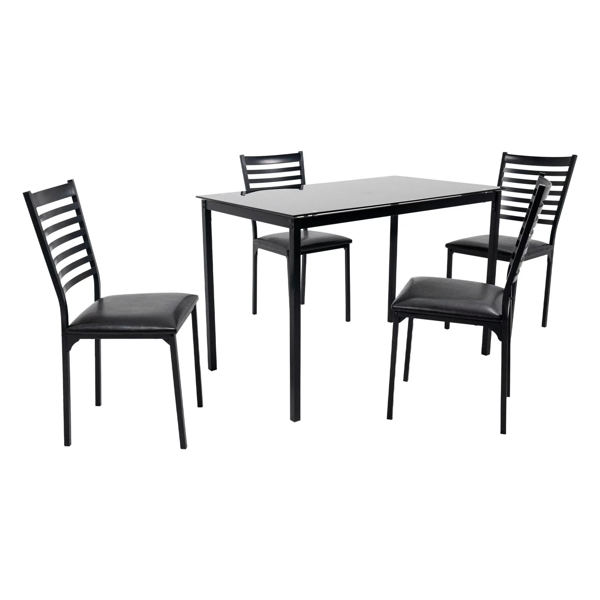 5 Piece Dining Table Set Kitchen 1 Table and 4 Upholstered Chairs Metal Frame Tempered Glass Top Black - Image 8