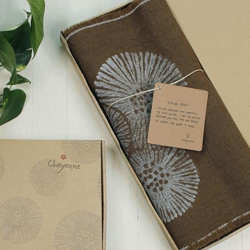 Cheyenne Burlap Linen Table Runner ?C Hand Printed ?C 100% Linen ?CFringed Edge- Prewashed, Pre-shrunk, and Machine Washable ?C Chocolate Brown (14X36, White Dandelion) - Image 9