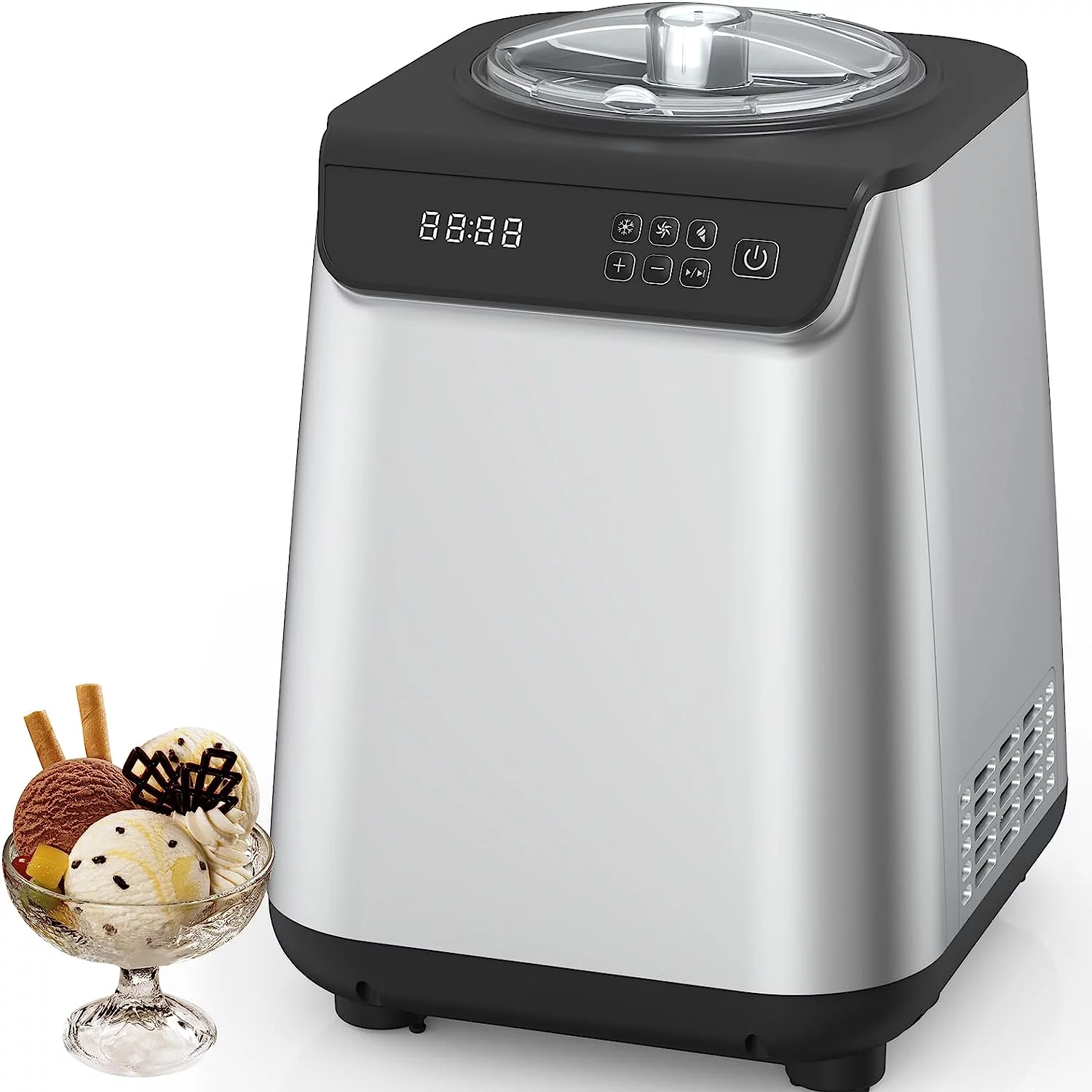 KISSAIR Upright Ice Cream Maker, Homemade Ice Cream Maker for Kids, Stainless Steel Machine with LED Display, 3 Modes for Gelato, Frozen Yogurt, Sorbet, 1.5L