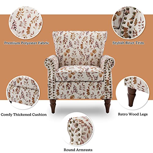 HULALA HOME Modern Wingback Accent Chair with Wood Legs & Removable Cushion, Comfy Upholstered Armchair with Nailhead Trim, Floral Pattern Single Sofa Chair for Living Room Bedroom, Blue - Image 6