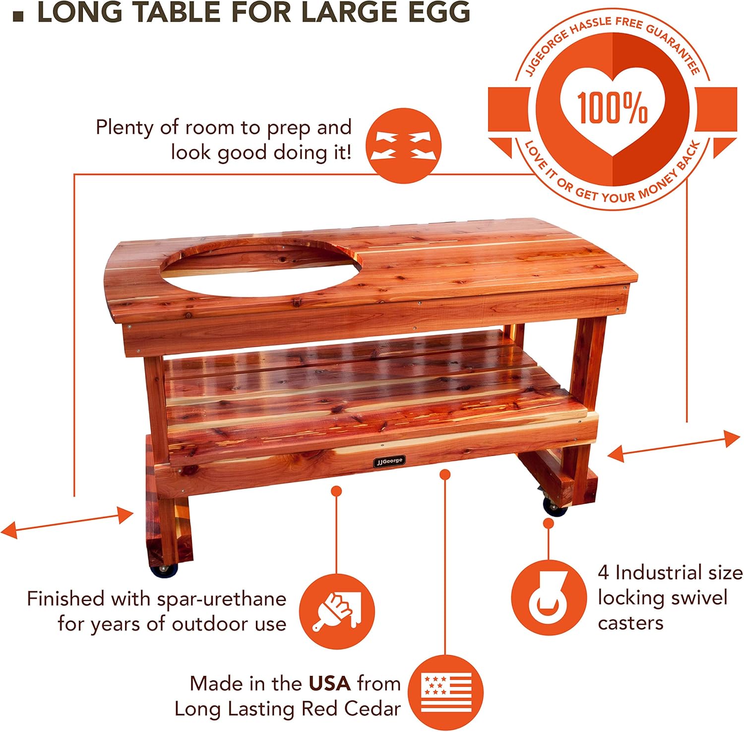 JJGeorge Big Green Egg Table (Long Table for Large Egg) Table Cover Included - Image 2