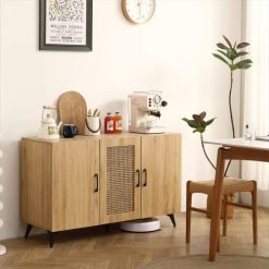 Spacious 45 Sideboard Buffet Cabinet with Rattan Mesh Doors, Durable Melamine and Carbon Steel Kitchen Storage Cabinet, Elegant Engineering Wood Frame, Versatile for Dining Room, Bedroom