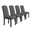 Yaheetech Upholstered Parsons Dining Chairs Set of 6, Fabric Dining Room Chairs Side Chair with Nailhead Trim and Wood Legs for Living Room, Padded Chairs, Khaki(3 Package)