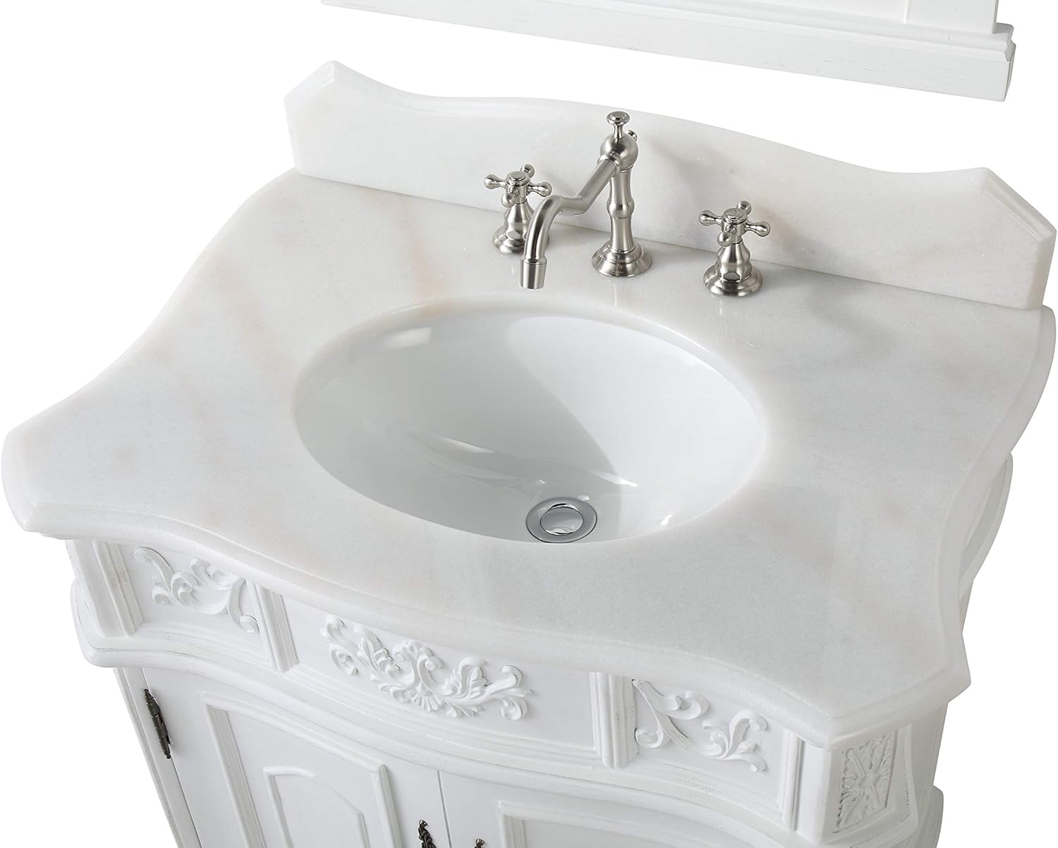 30.75 Ellenton Antique Style White Bathroom Sink Vanity & Mirror Set HF-080W-AW-BS-MIR - Image 9