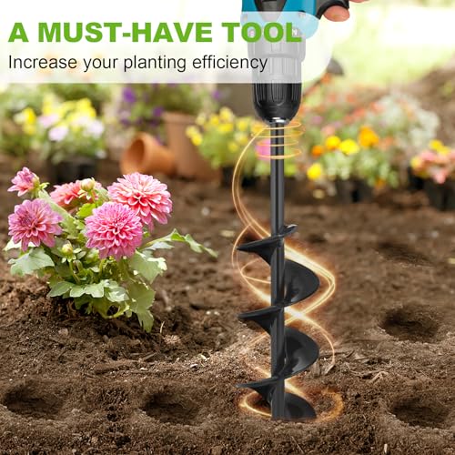 Auger Drill Bit for Planting 2 x 14.5 Inch, Garden Auger Spiral Drill Bit for 3/8 Hex Drive Drill, Earth Post Hole Digger Bulb Planter Plant Flower Planting Auger for Drill Rapid Bedding Digging - Image 3