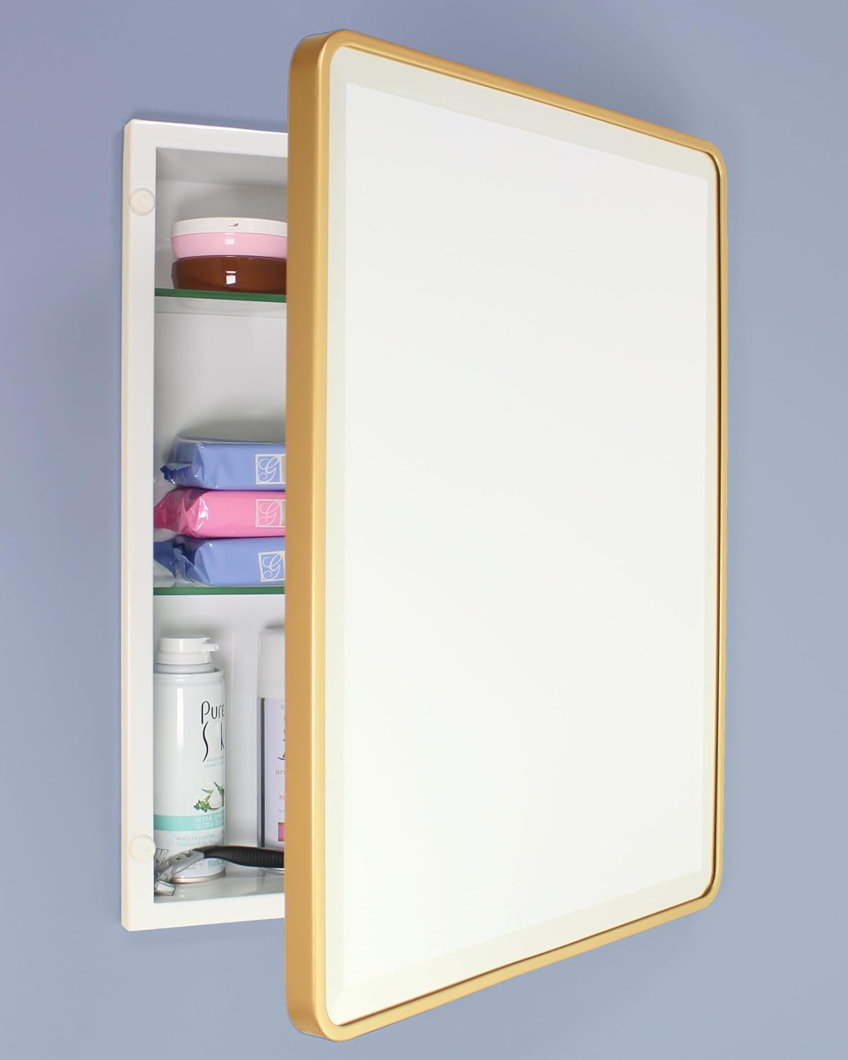 16×20 Austin Farmhouse Metal Framed Rounded Rectangle Recessed Bathroom Medicine Cabinet, Beveled Mirror, 14×18 in-Wall Opening, powder-coated Steel, Glass Shelves, Magnet Close, Brushed Nickel - Image 23