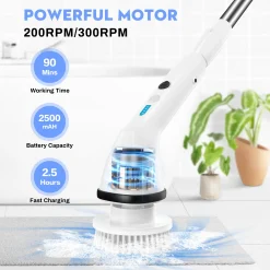 Alternative view of VAVSEA Electric Spin Scrubber,Cleaning Brush for Bathroom,1.5H 300RPM Shower Scrubber Kit for Floor Tile Bathtub,51 inch