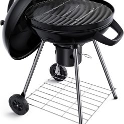 Charcoal BBQ Grill 22-Inch, Kettle Charcoal Grill with Lid Thermometer, Integrated Wheels, Plated Steel Grates, Slid Out Ash Catcher, Integrated Wheels, for Outdoor Cooking, Picnic, Patio, Backyard