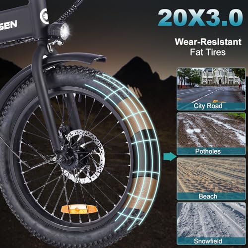 Folding Electric Bike for Adults, 20??3.0 Fat Tire Electric Bicycle, 374.4Wh Battery Ebike, 20MPH Electric Cargo Bike with LCD Color Display & 6 Speed Gears (Fits for 5’0+) - Image 16