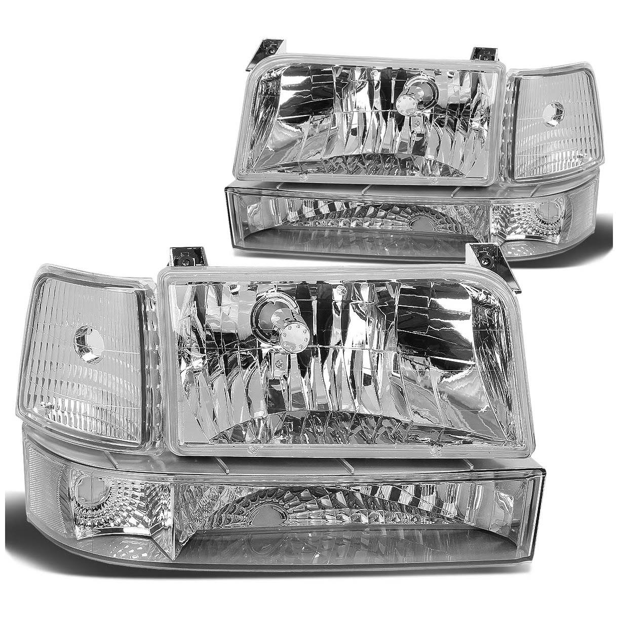 DNA Motoring for 92-96 Ford F150/F250/F350/Bronco 6pcs Headlight+Corner/Side Marker Lamps Chrome/Clear 5 Gen 93 94 95 Left+Right