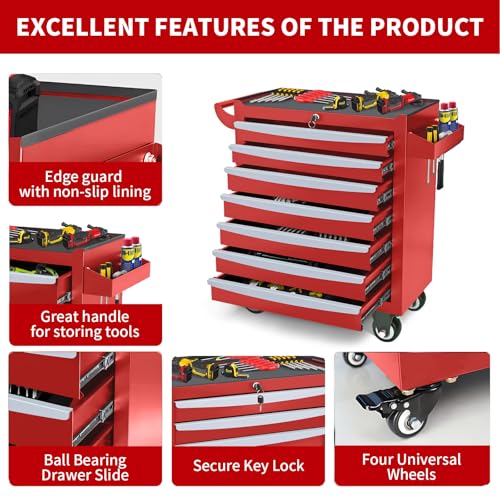 Rolling Tool Chest, Metal Tool Box with 5 Drawers, Lockable Garage Storage Cabinets Sliding Tool Drawer Cart on Wheels Toolbox Organization Workbench for Workshop Warehouse Repair Shop - Image 33