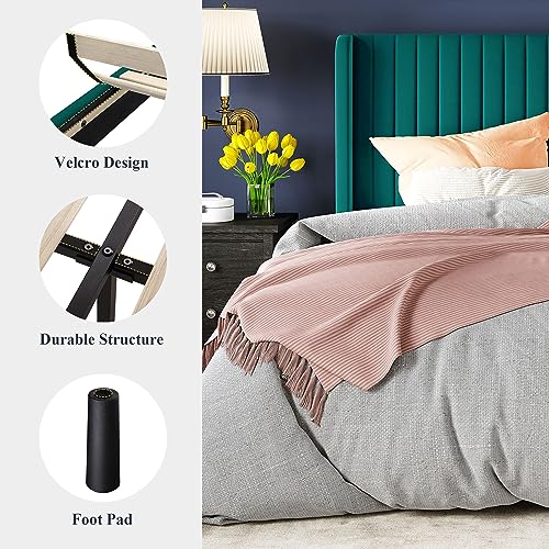 Allewie Queen Size Velvet Bed Frame/Vertical Channel Tufted Wingback Headboard/Upholstered Platform Bed/Strong Wooden Slats/No Box Spring Needed/Easy Assembly/Black - Image 27