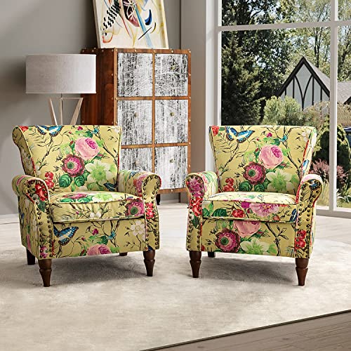 HULALA HOME Modern Wingback Accent Chair with Wood Legs & Removable Cushion, Comfy Upholstered Armchair with Nailhead Trim, Floral Pattern Single Sofa Chair for Living Room Bedroom, Blue - Image 17