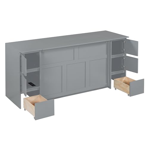 Twin Size Murphy Beds with Charging Station and Storage Drawers, Wood Cabinet Bed Frame, Wall Bed with Outlet & USB Ports for Home Office Studio, White - Image 6