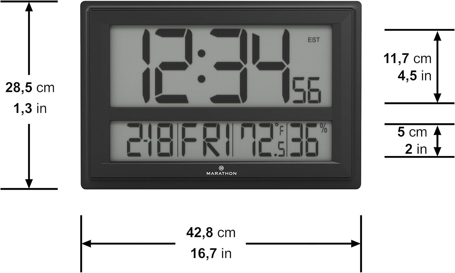 MARATHON Jumbo Atomic Wall Clock with Temperature and Humidity (Black) - Image 3