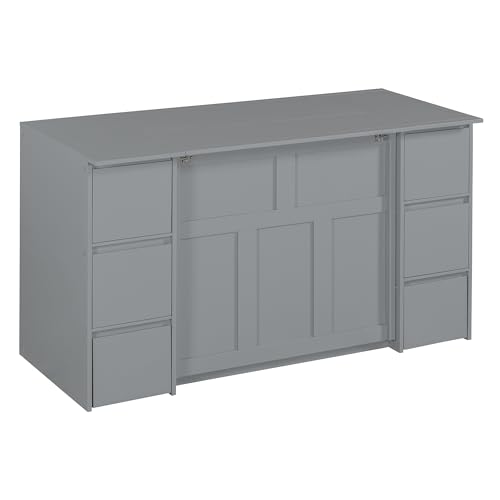 Twin Size Murphy Beds with Charging Station and Storage Drawers, Wood Cabinet Bed Frame, Wall Bed with Outlet & USB Ports for Home Office Studio, White - Image 31