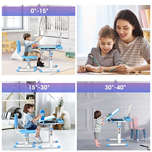 BELANITAS Kids Desk and Chair Set 5-8 Year Old, Desk for Kids Room 8-12, Height-Adjustable Children Desk with 40-Degree Tilted Desktop, Kids Study Desk and Chair Set for School, Green - Image 6