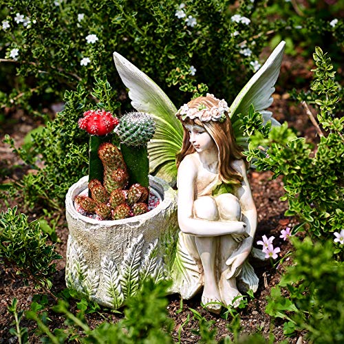 Fairy Planter Flower Pots, Girl Succulent Plant Pot Garden Figurine Outdoor for Patio Lawn Yard Decoration, Hand Painted Resin Figurines, 11.2 inch H - Image 2