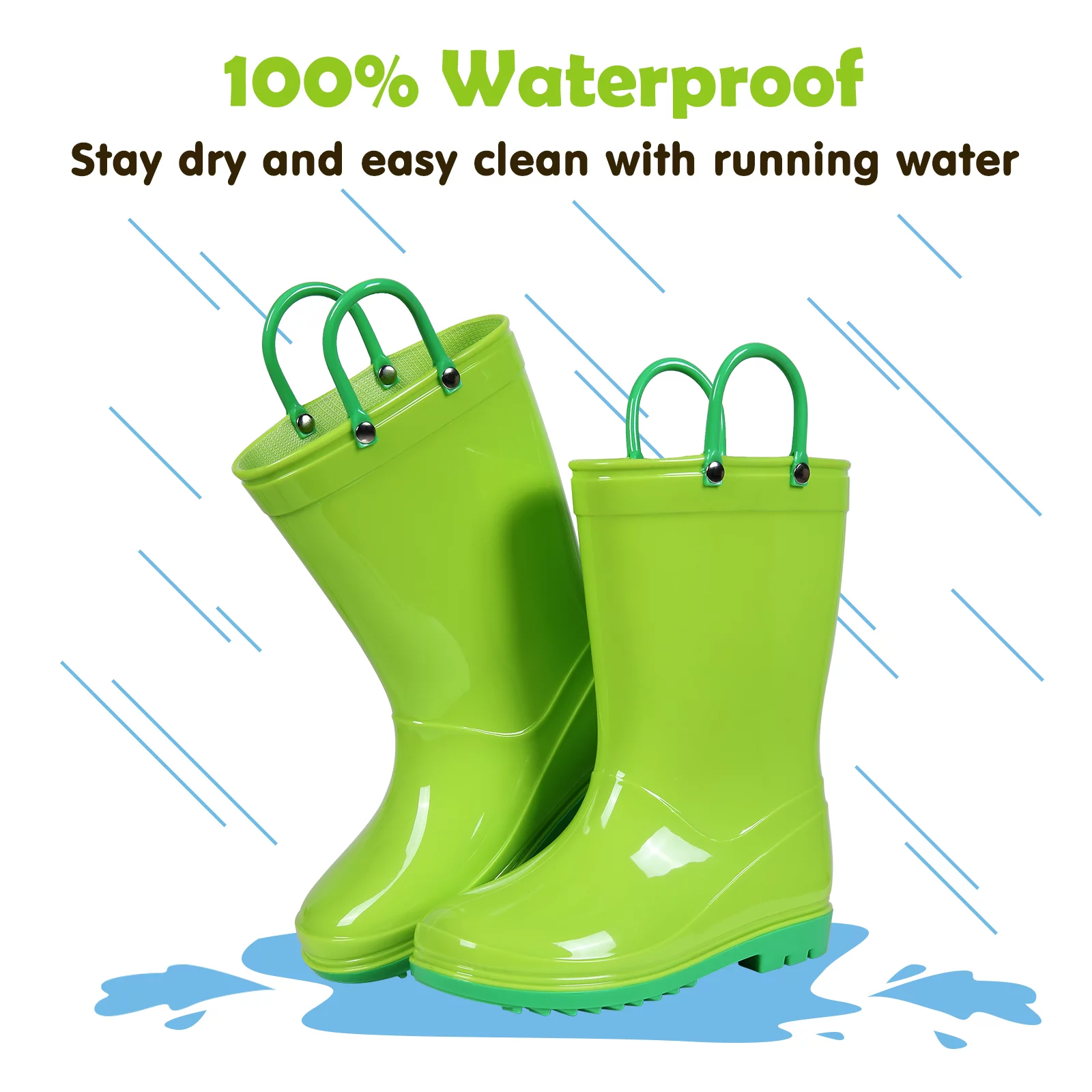 Litfun Toddler Kids Rain Boots for Boys Girls, Size 8 Toddler, Green - Image 3