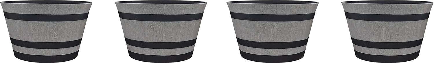Southern Patio 15.5 Resin Whiskey Barrel Planter, Birchwood Grey (Pack of 4)