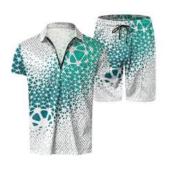 Alternative view of Mens Printed Outfits Zipper Short Sleeve Lapel Shirts Short 2 Piece Outfits Sets For Men Summer Beach Outfits Suits