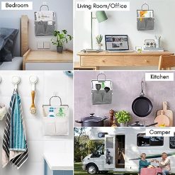 Alternative view of 3pcs Small Wall Hanging Organizer Bag, Linen Fabric Door Hanging Storage Basket with Pockets, Waterproof Bin for Kitchen, Bedroom, Office, RV Camper (White)