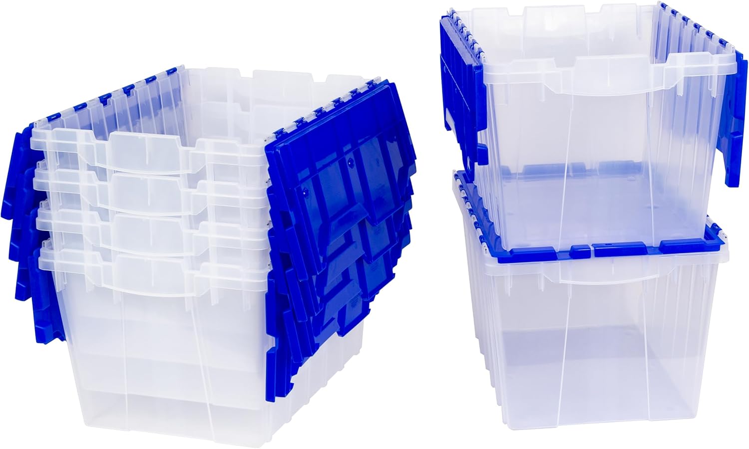 Akro-Mils KeepBox 12 Gallon Storage Container, Nesting and Stackable Plastic Storage Box with Lid Attached, Clear Tote for Garages, Closets, and Moving, 21-1/2 x 15 x 12-1/2, Clear/Blue, 6-Pack - Image 2
