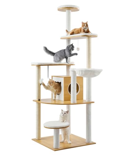 VEVOR Large Cat Tree with Litter Box Enclosure, 55.12 inches Tall, 2-in-1 Cat Tower, Multi-Level Cat Condo Furniture with Perches, Sisal Scratching Posts, Hammock, Big Kittens House for Indoor Cats - Image 4