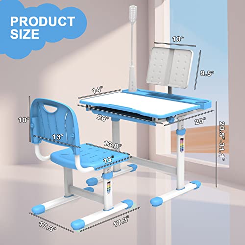 BELANITAS Kids Desk and Chair Set 5-8 Year Old, Desk for Kids Room 8-12, Height-Adjustable Children Desk with 40-Degree Tilted Desktop, Kids Study Desk and Chair Set for School, Green - Image 3