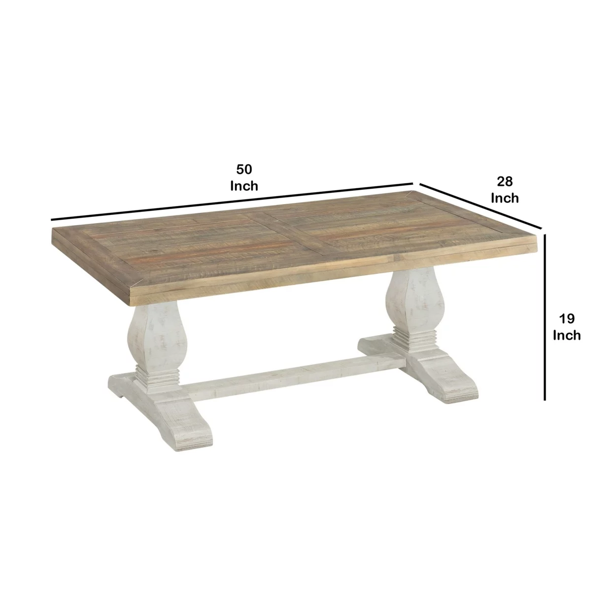 19 Inch Coffee Table with Pedestal Base, Brown and White- Saltoro Sherpi - Image 5
