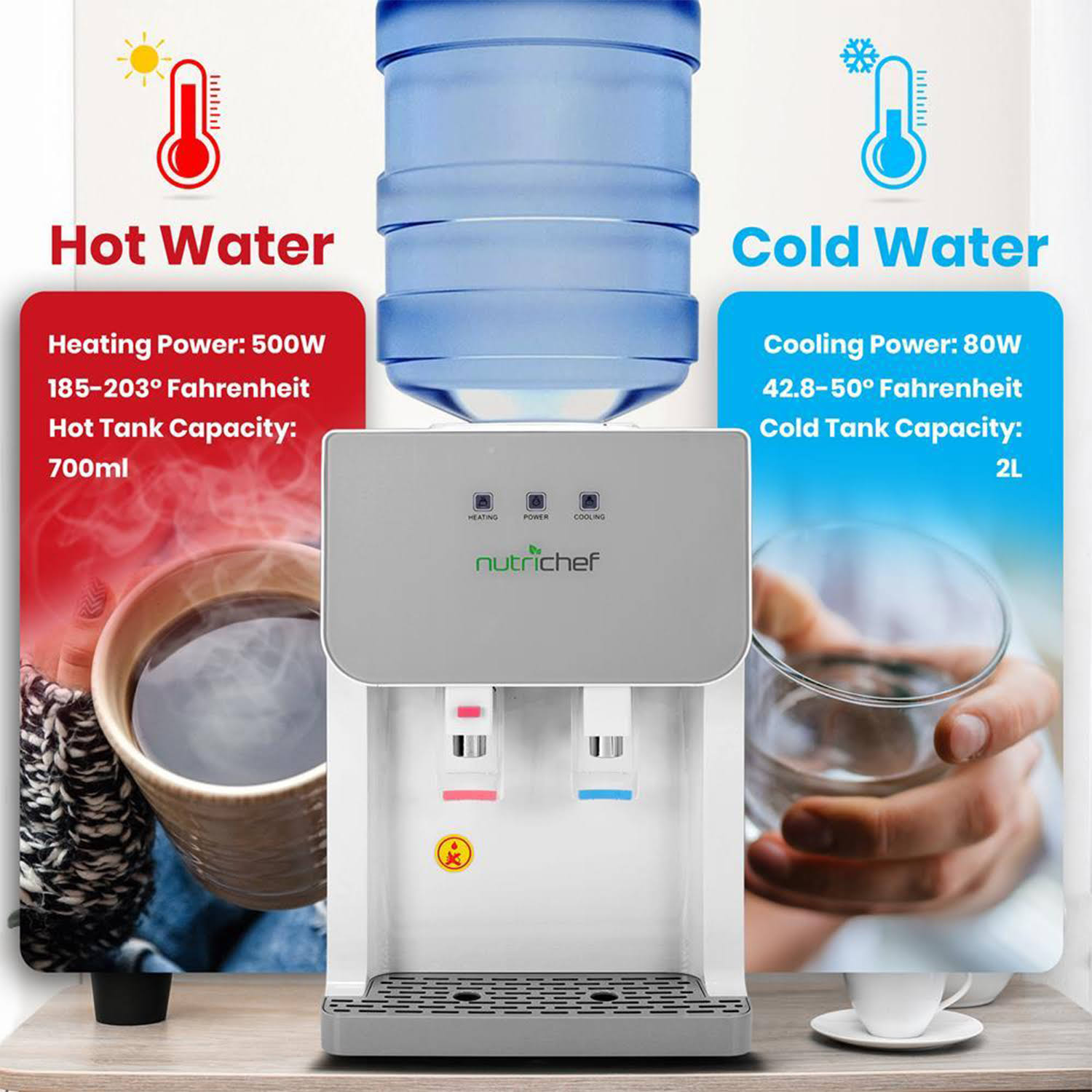 Nutrichef PKTWC36SL Universal Top Loading Hot and Cold Water Dispense - Image 5