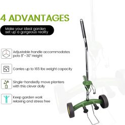 Alternative view of Patio, Lawn AND Garden EJWOX Garden Pot Mover with Adjustable Handle – Heavy Duty Plant Dolly Caddy with Sturdy Flat-Free Wheels and Gripping Suction Cups, Max 165 Lbs Weight Capacity