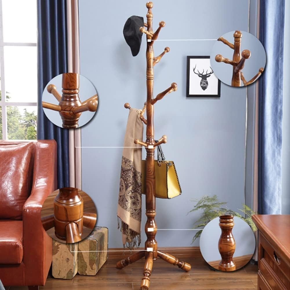 Clothes Stand Modern Coat Rack Solid Wooden Standard Rod 12 Hook Entryway Hall Bedroom Clothes Rack for Clothes Hat Jacket Scarf Hanger New Furniture - Image 7