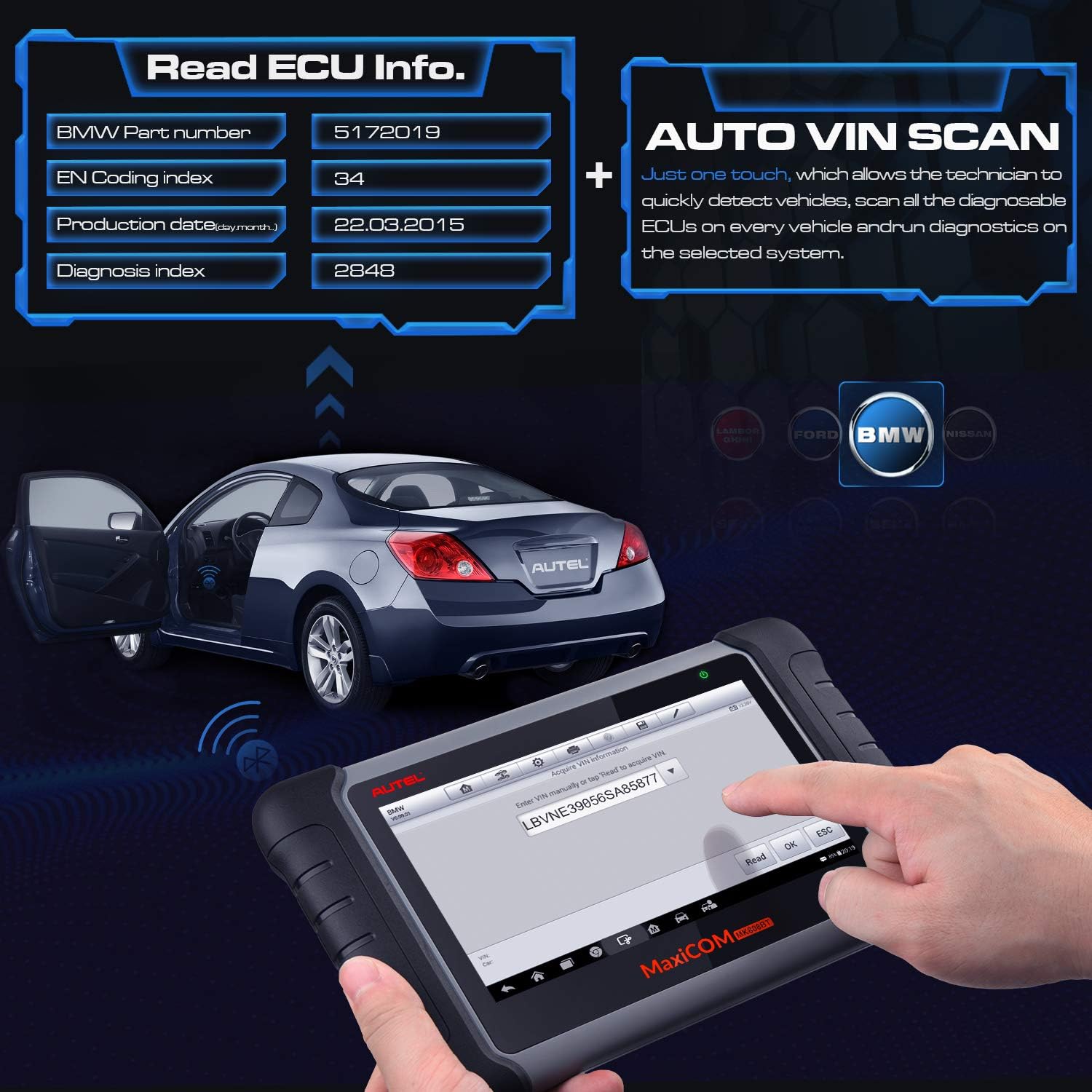 Autel MaxiCOM MK808BT Car Diagnostic Scan Tool, 2022 Newest Upgraded Ver. of MK808, MX808, All Systems Diagnosis & 28+ Services, ABS Bleed, Oil Reset, EPB, SAS, DPF, BMS, Throttle, Injector Coding - Image 8