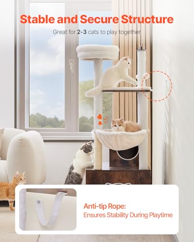 VEVOR Large Cat Tree with Litter Box Enclosure, 55.12 inches Tall, 2-in-1 Cat Tower, Multi-Level Cat Condo Furniture with Perches, Sisal Scratching Posts, Hammock, Big Kittens House for Indoor Cats - Image 7