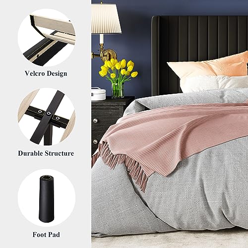 Allewie Queen Size Velvet Bed Frame/Vertical Channel Tufted Wingback Headboard/Upholstered Platform Bed/Strong Wooden Slats/No Box Spring Needed/Easy Assembly/Black - Image 78